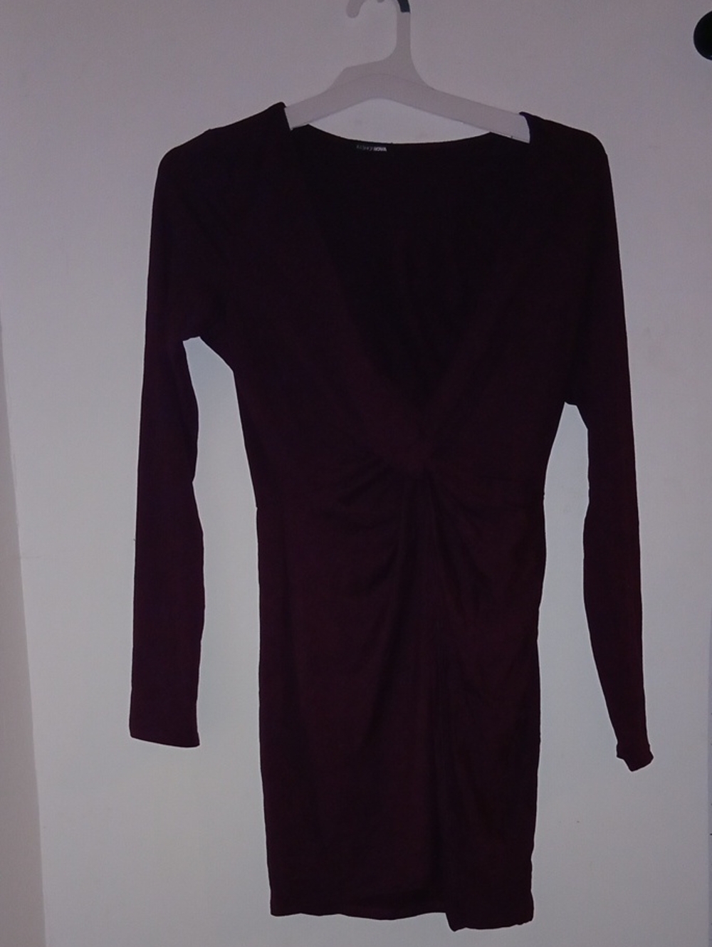 Fashion Nova Long Sleeve Twist Front Bodycon Dress in Deep Plum